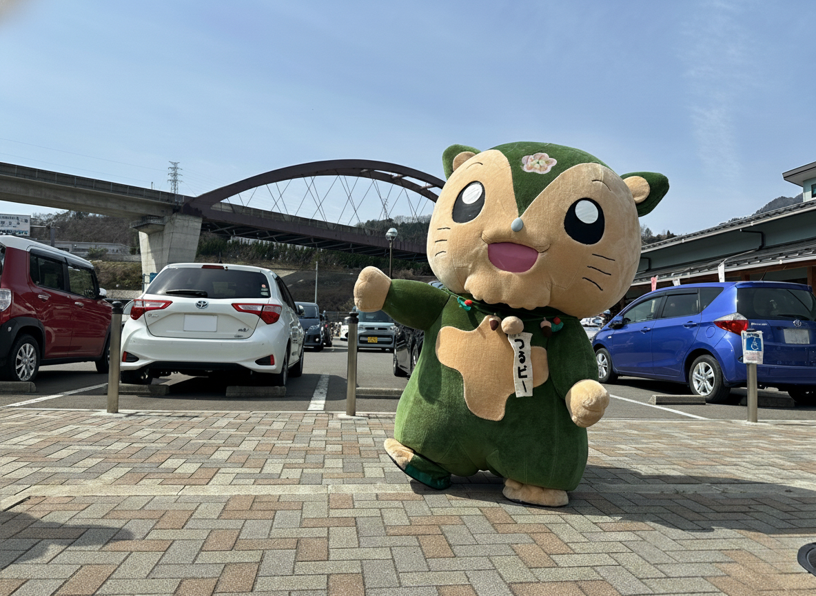 都留市観光キャラクターつるビーと都留の街並みを背景にした2025年度振り返り記事のアイキャッチ画像